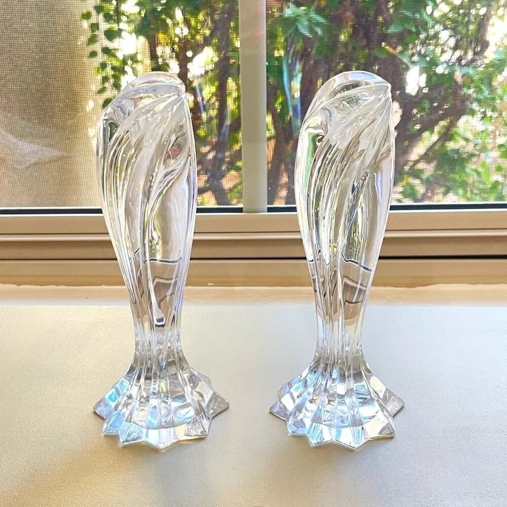 Lenox Arctic Bloom Crystal Candlesticks Pair Set of 2 Germany Signed